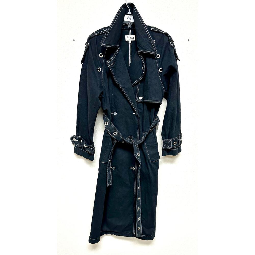 Etica Black Trench Coat with Contrast Stitching